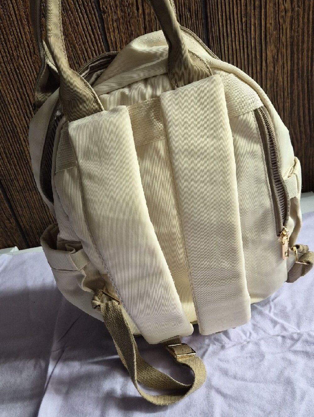 Cream and Khaki Backpack with Gold Hardware Mini - Picture 4 of 7